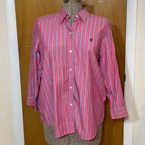 Chaps Womens XL Pink Blue White Stripe Button Down Shirt